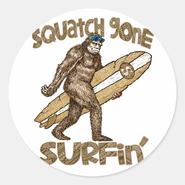 Adesivo Redondo Pau de surfe do Squatch (Frente)