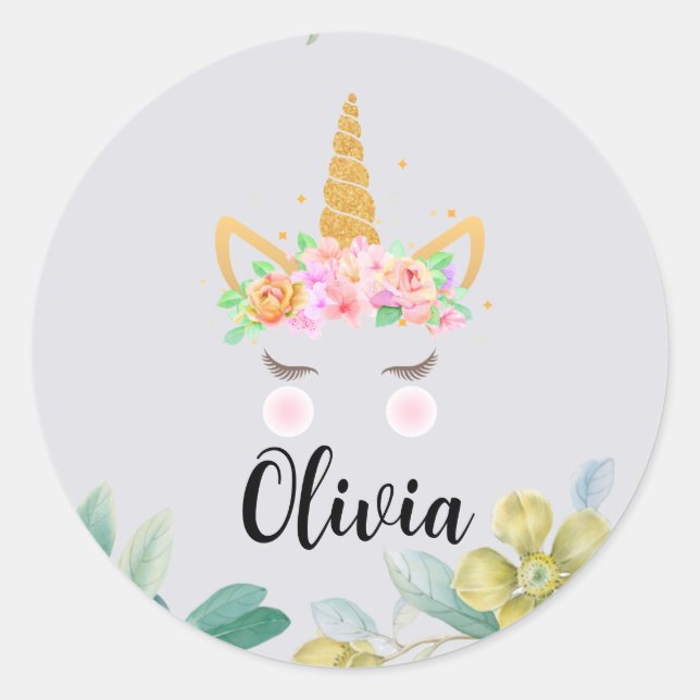 Adesivo Redondo Pau de unicórnio personalizado, presentes para cri (Frente)