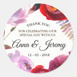 Adesivo Redondo Pau floral cor-de-água, cor-de-rosa forte, vermelh