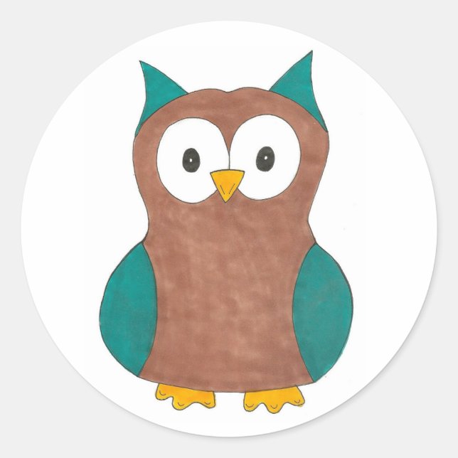 Adesivo Redondo Pau-Impressão do Pássaro Castanho Azul (Frente)