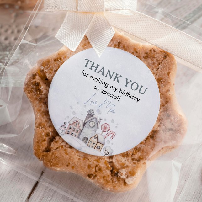 Adesivo Redondo Pau redondo clássico de aniversário do Winter Boy  (Criador carregado)