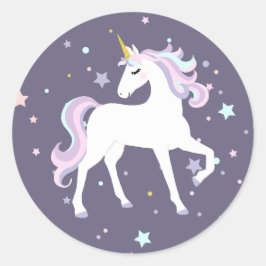 Adesivo Redondo Pau redondo de Unicórnio mágico.