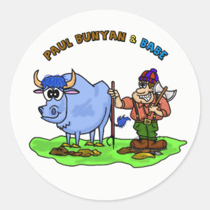 Adesivo Redondo Paul Bunyan & Babe Os Pentes Azuis De Ox