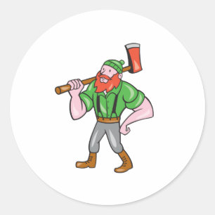 Adesivo Redondo Paul Bunyan LumberJack Isolou Cartoon