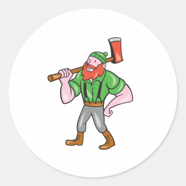 Adesivo Redondo Paul Bunyan LumberJack Isolou Cartoon (Frente)
