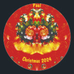 Adesivo Redondo PAUL~ CHRISTMAS Vermelho Verde Amarelo Fractal ~<br><div class="desc">Esta é uma design em tons de Natal. Começou sua vida como um fractal. É 3D.</div>
