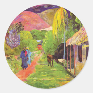 Adesivo Redondo Paul Gauguin Road no Taiti Vintage Fine Art