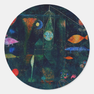 Adesivo Redondo Paul Klee Fish Magic Abstrato Pintura Gráfica