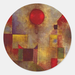 Adesivo Redondo Paul Klee Red Balloon Abstrato Arte Colorida