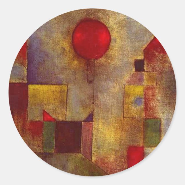 Adesivo Redondo Paul Klee Red Balloon Abstrato Arte Colorida (Frente)