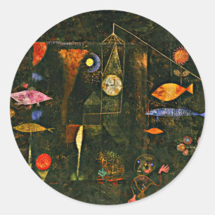Adesivo Redondo Paul Klee trabalho de arte, Fish Magic