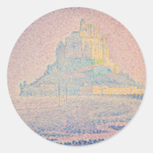 Adesivo Redondo Paul Signac - Mont Saint Michel, Névoa e Sol