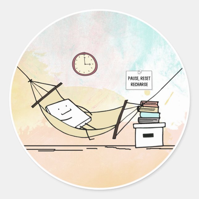 Adesivo Redondo Pausar, Redefinir, Recarregar (Frente)