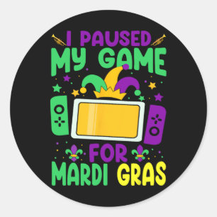 Adesivo Redondo Pausei Meu Jogo Para O Jogo Do Mardi Gras.