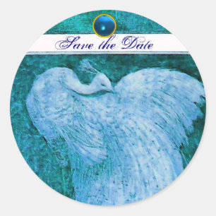 Adesivo Redondo PAVÃO branco, safira azul do AMOR do CASAMENTO