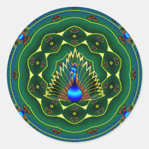 Adesivo Redondo Pavão Caleidoscópio Azul - Fundo Verde