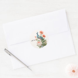 Adesivo Redondo Pavão de Casamento Botânico Vintage | Selo Elegant