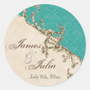 Adesivo Redondo Pavão & gravura a água-forte do vintage que