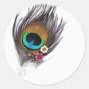 Adesivo Redondo Pavão Hyper-Realista com Padrão Floral
