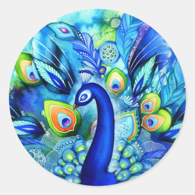 Adesivo Redondo Pavão no Bloom de Cheio (Frente)