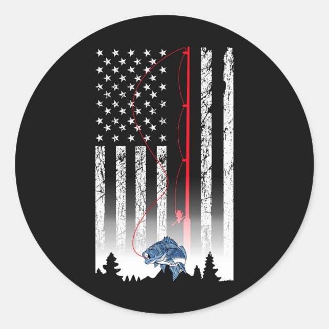 Adesivo Redondo Pavilhão Americano A Pescar Rod U.A. (Frente)