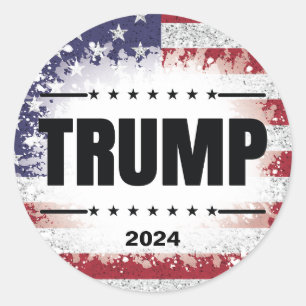 Adesivo Redondo Pavilhão Patriótico Americano Trump 2024 Sticker