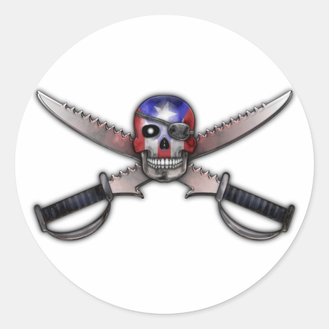 Adesivo Redondo Pavilhão porto-riquenho - Espadas crônicas e cruza (Frente)