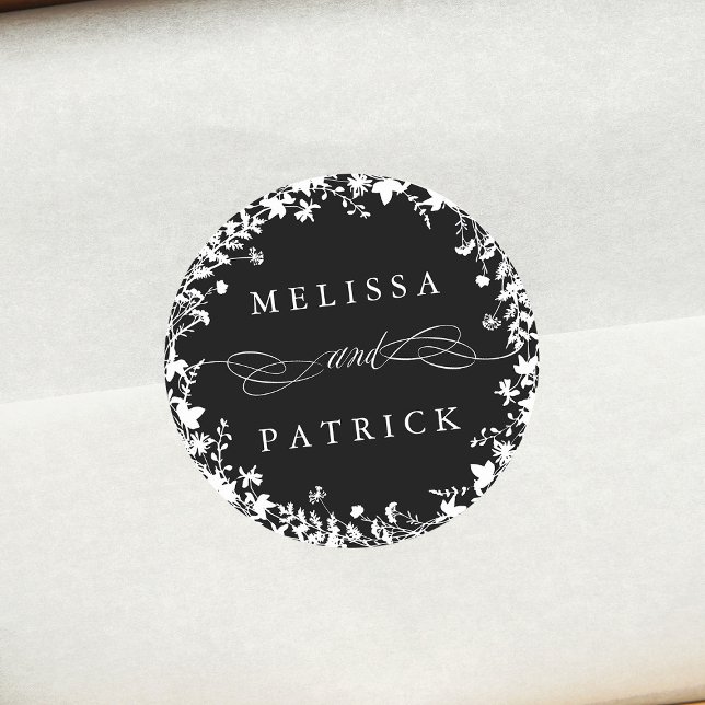 Adesivo Redondo Pavimento de Flores Brancas Silhueta Preto (Criador carregado)