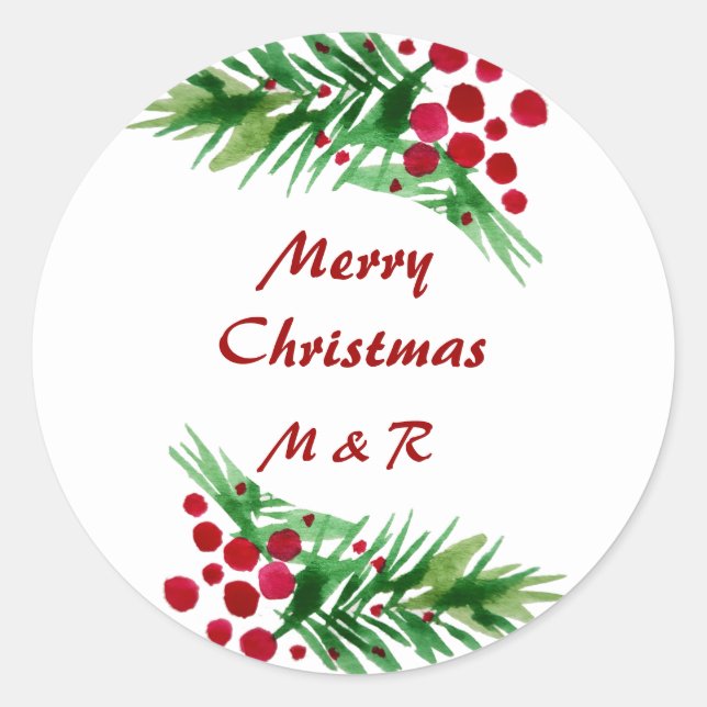 Adesivo Redondo Pavimento De Pinheiros Com Aquarela Pintada À Mão, (Frente)