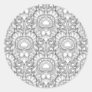 Adesivo Redondo Pavock Feather Pattern Doodle