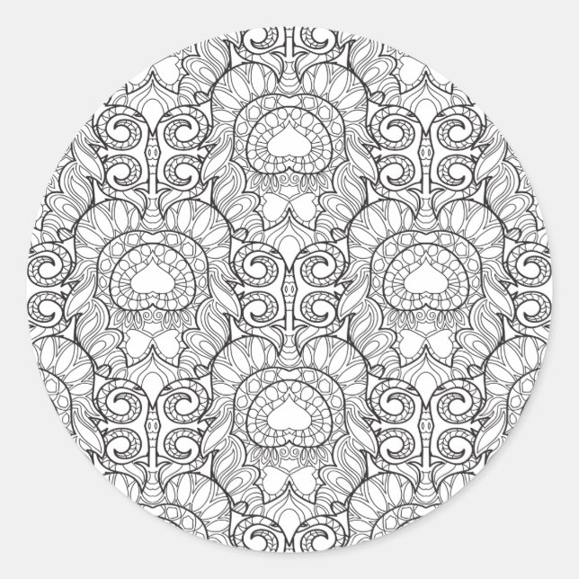 Adesivo Redondo Pavock Feather Pattern Doodle (Frente)