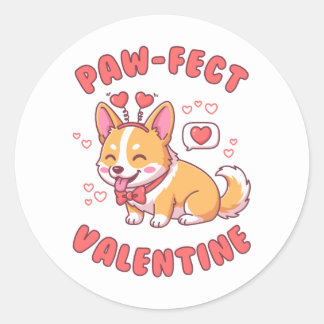 Adesivo Redondo Paw-Fect Valentine - Corgi Dog Valentine Gift