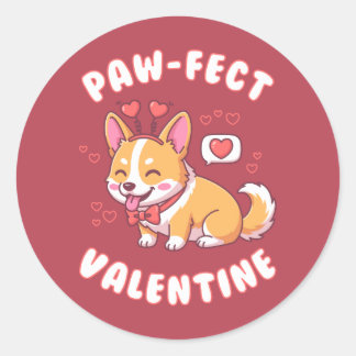 Adesivo Redondo Paw-Fect Valentine - Corgi Dog Valentine Gift