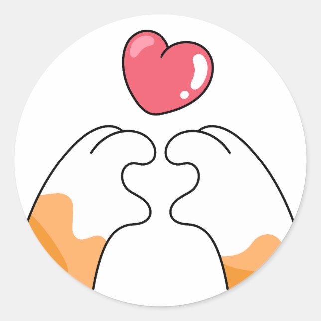 Adesivo Redondo Paw Love: Cute Cat Paws Illustration (Frente)