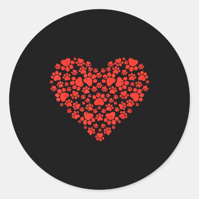 Adesivo Redondo Paw Print Heart Cute Valentines Day Dog Cat Lover  (Frente)