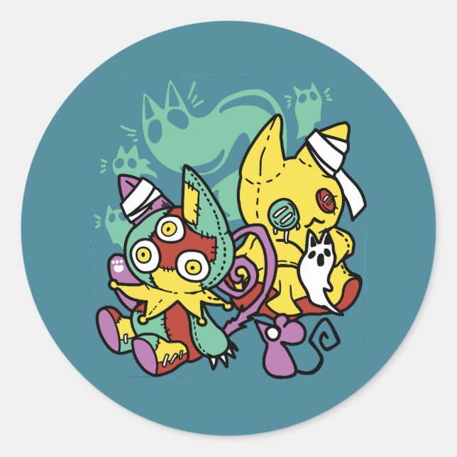 Adesivo Redondo Paw-sitively Frightful | Monstrous Cats Halloween  (Frente)