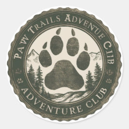 Adesivo Redondo Paw Trails Adventure Club — Vintage Crachá Sticker
