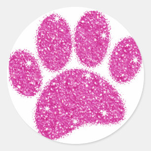 Adesivo Redondo Pawprint Cachorro Rosa-Brilhante