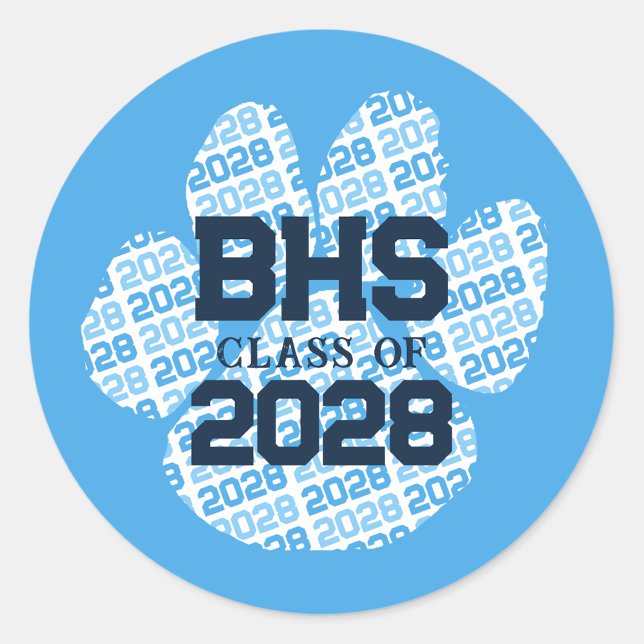 Adesivo Redondo Pawprint de Graduação do Ano Inicial da Escola de  (Criador carregado)