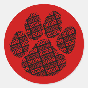 Adesivo Redondo Pawprint do Ano da Turma Vermelha e Preta