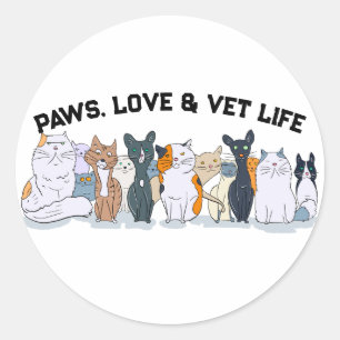 Adesivo Redondo Paws, Love & Vet Life