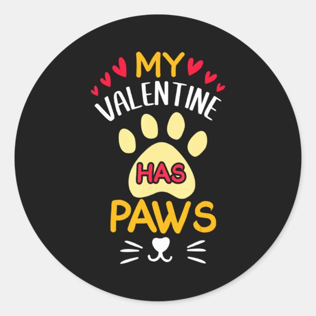 Adesivo Redondo Paws Pet Cat My Valentine Hearts Day Happy Valenti (Frente)