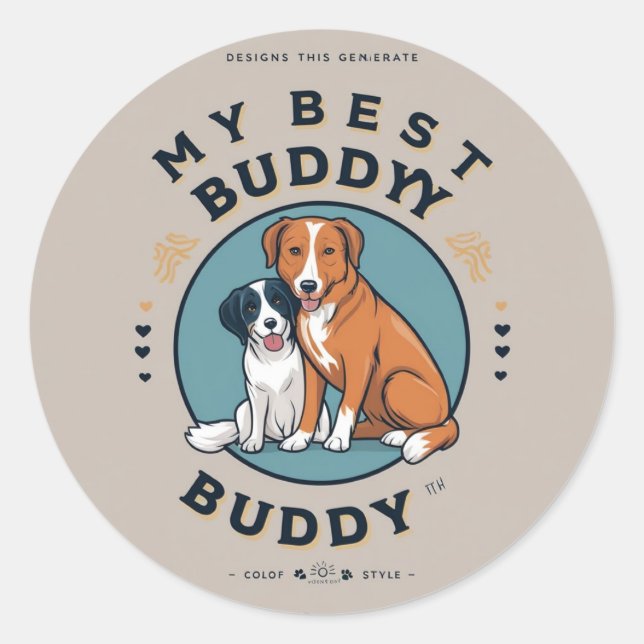 Adesivo Redondo Pawsome Buddy Sticker (Frente)