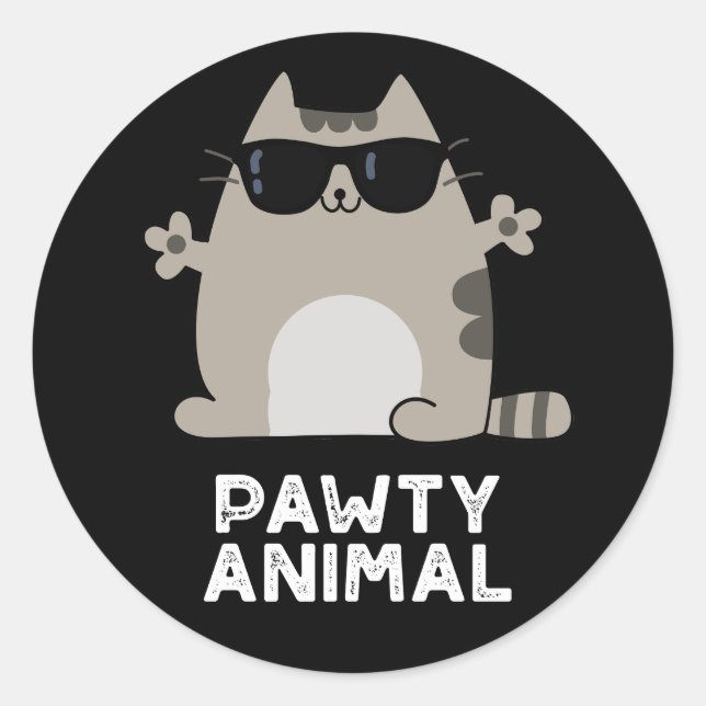 Adesivo Redondo Pawty Animal Funny Party Cat Pun Dark BG (Frente)