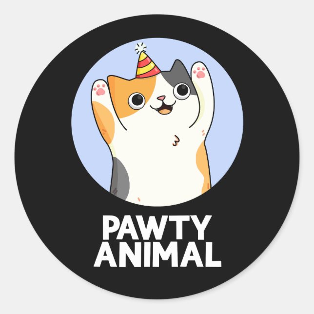 Adesivo Redondo Pawty Animal Funny Party Cat Pun Dark BG (Frente)