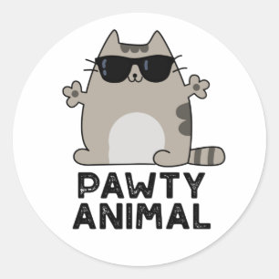 Adesivo Redondo Pawy Animal Funny Party Cat Pun