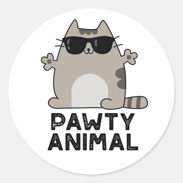 Adesivo Redondo Pawy Animal Funny Party Cat Pun (Frente)
