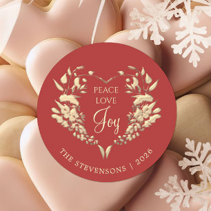 Adesivo Redondo Paz Amor Alegria Natal Vermelho Dourado