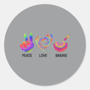 Adesivo Redondo Paz Amor Assar Tie Dye Bakers Amante da Panificaçã