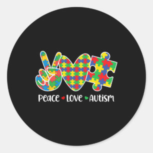 Adesivo Redondo Paz Amor Autismo Em Abril Usamos Azul Conscientiza
